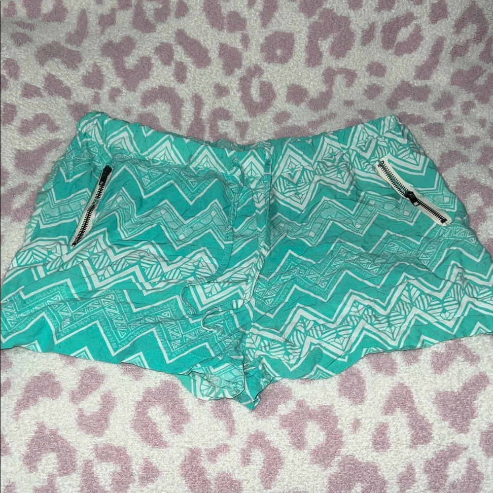 Justify Teal and White Zigzag High Waist Shorts